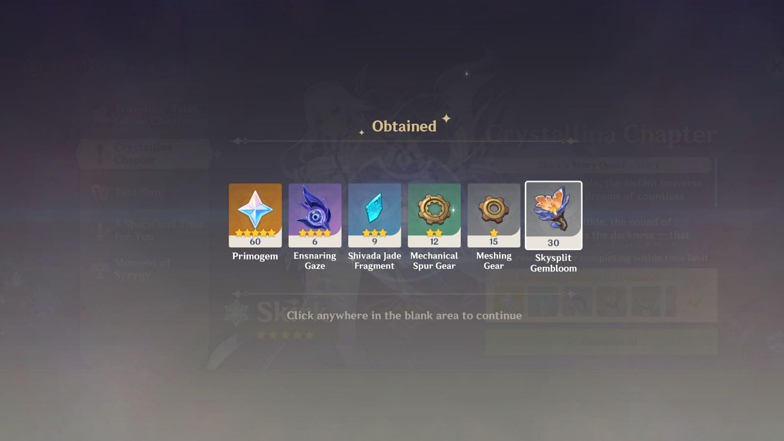 Genshin Impact Skirk Story Quest rewards (Image via HoYoverse)